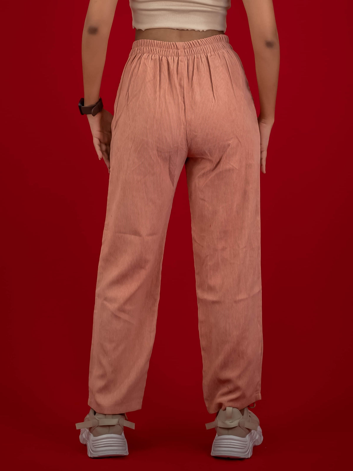 Women Corduroy Pant With Pleat and Side Pocket, Peach corduroy pant for women