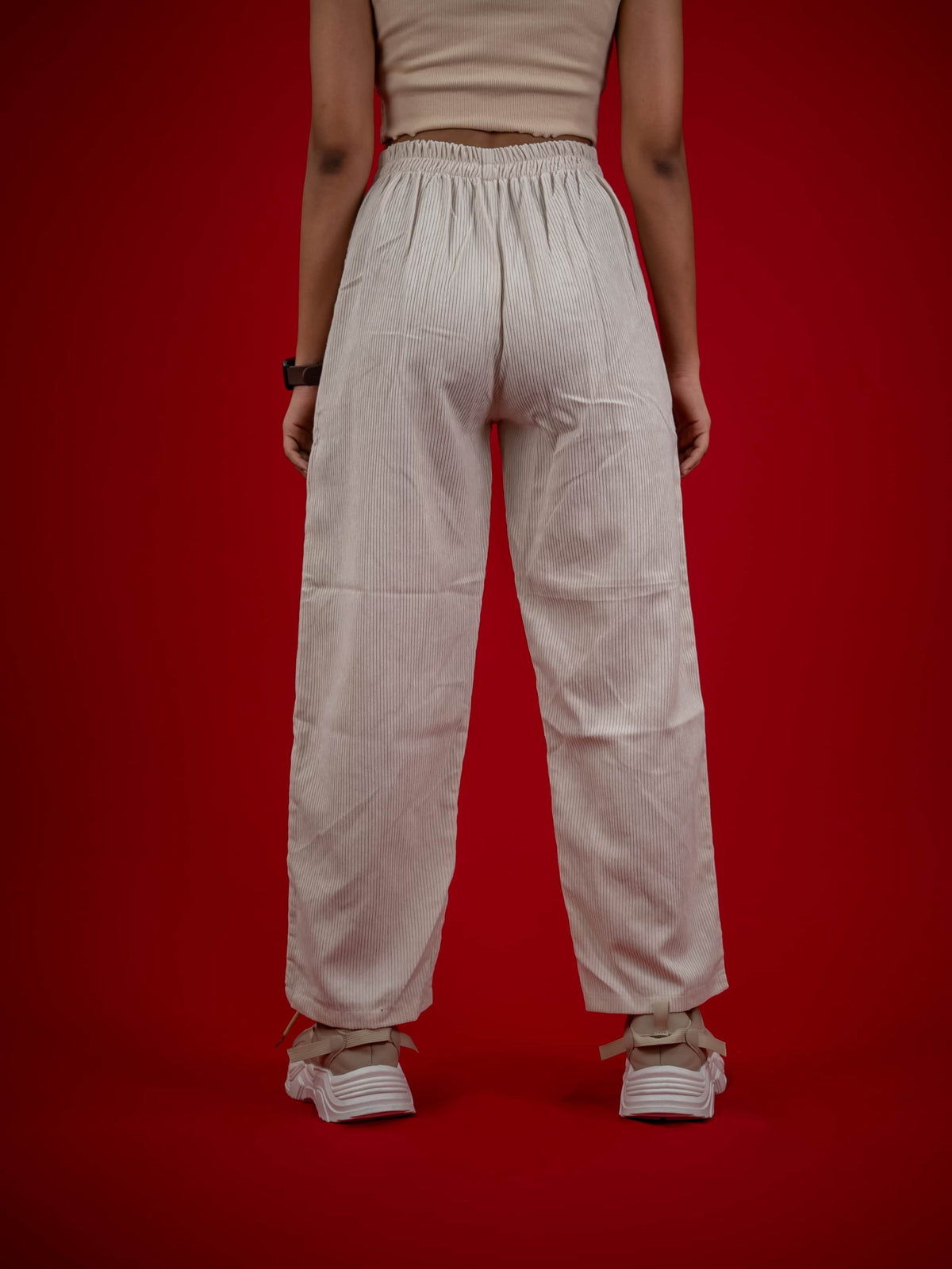 Women Corduroy Pant With Pleat and Side Pocket, Cream corduroy pant for women