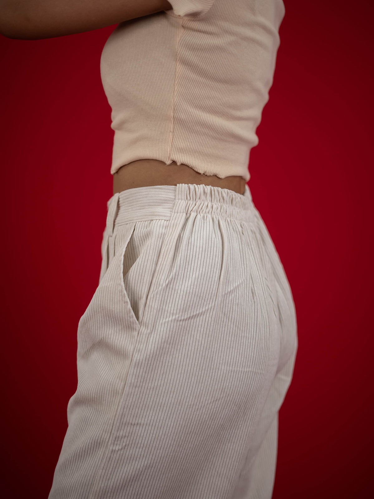 Women Corduroy Pant With Pleat and Side Pocket, Cream corduroy pant for women