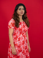 Floral Printed Casual Dress For Women (Half-Sleeve), Red dress with floral print