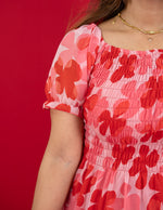 Floral Printed Casual Dress For Women (Half-Sleeve), Red dress with floral print