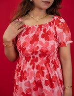 Floral Printed Casual Dress For Women (Half-Sleeve), Red dress with floral print