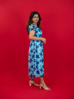 Floral Printed Casual Dress For Women (Half-Sleeve), blue dress with floral print