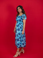 Floral Printed Casual Dress For Women (Half-Sleeve), blue dress with floral print