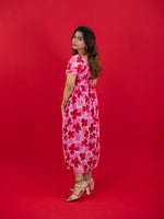 Floral Printed Casual Dress For Women (Half-Sleeve), pink dress with floral print