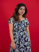 Floral Printed Casual Dress For Women (Half-Sleeve), Black dress with floral print