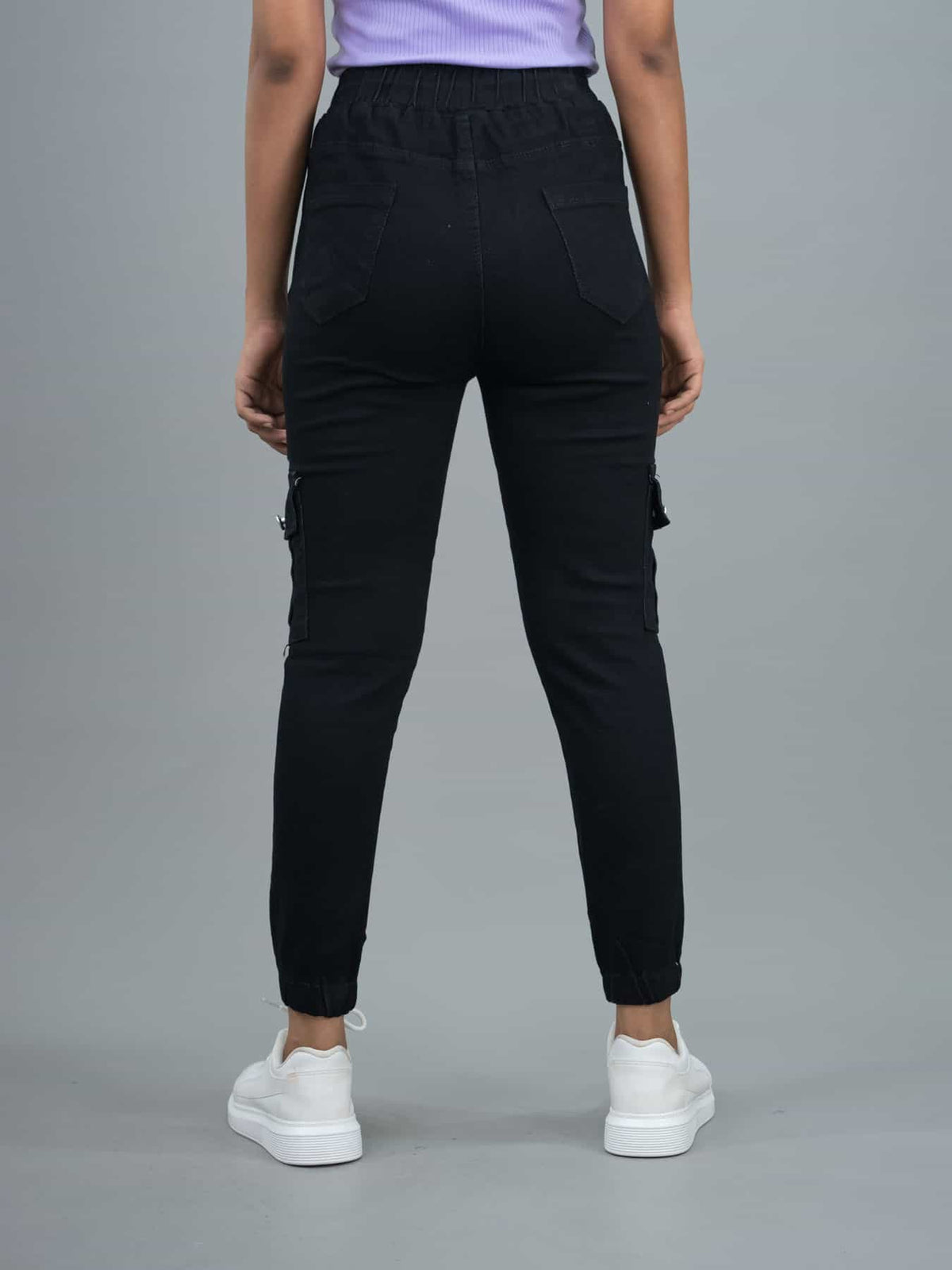 Women Jogger Fit Mid Waist Cargo Black Jeans, jogger for women