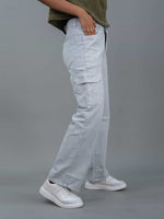 Straight Fit High Waist Cargo Jeans For Women (6 Pocket), Women high waist cargo jeans straight fit grey