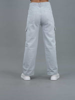 Straight Fit High Waist Cargo Jeans For Women (6 Pocket), Women high waist cargo jeans straight fit grey