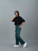 Straight Fit High Waist Cargo Jeans For Women (6 Pocket), Women high waist cargo jeans straight fit green