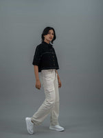 Straight Fit High Waist Cargo Jeans For Women (6 Pocket), Women high waist cargo jeans straight fit off white