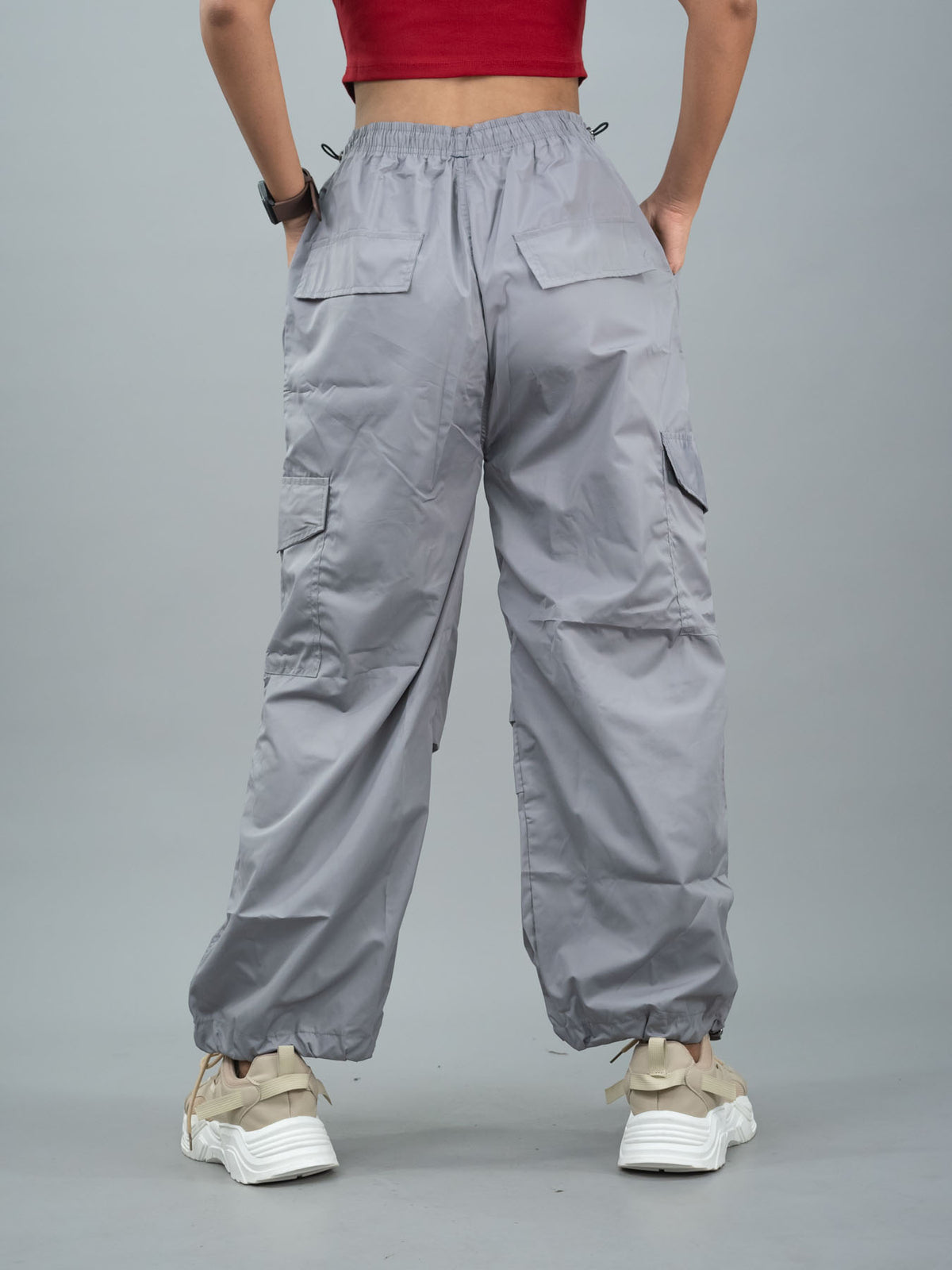 Baggy Parachute Cargo Pants For Women, women grey parachute pants