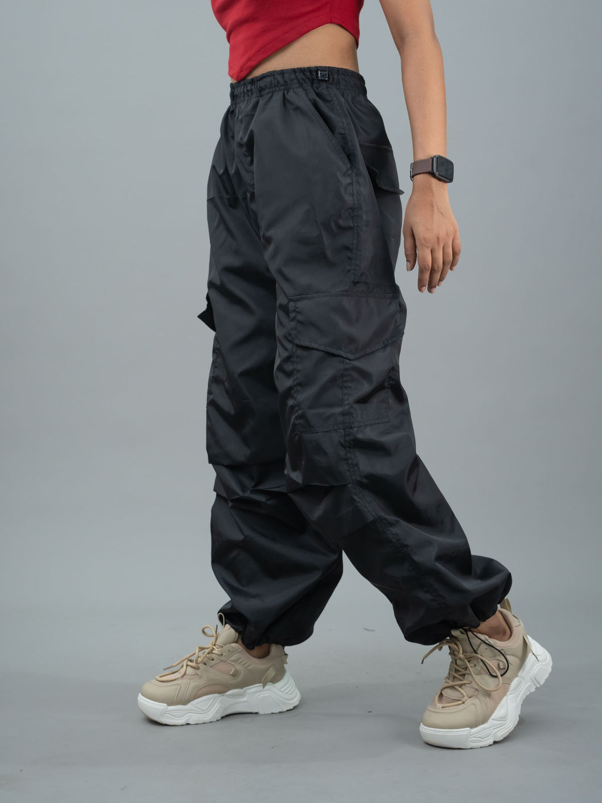 Baggy Parachute Cargo Pants For Women, women black parachute pants