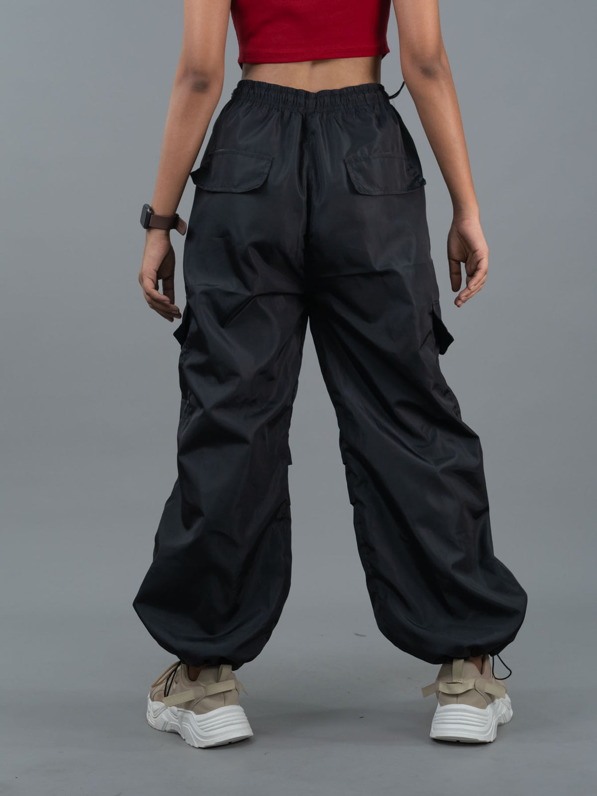 Baggy Parachute Cargo Pants For Women, women black parachute pants