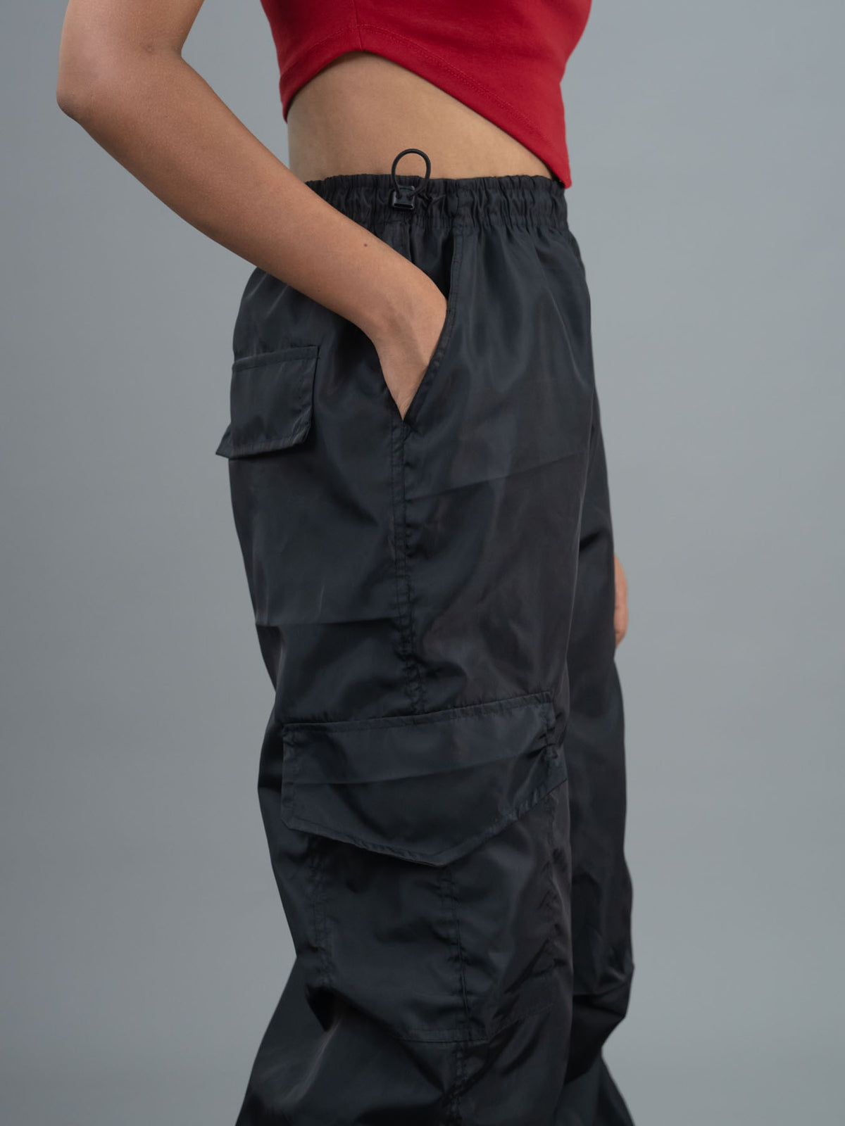 Baggy Parachute Cargo Pants For Women, women black parachute pants