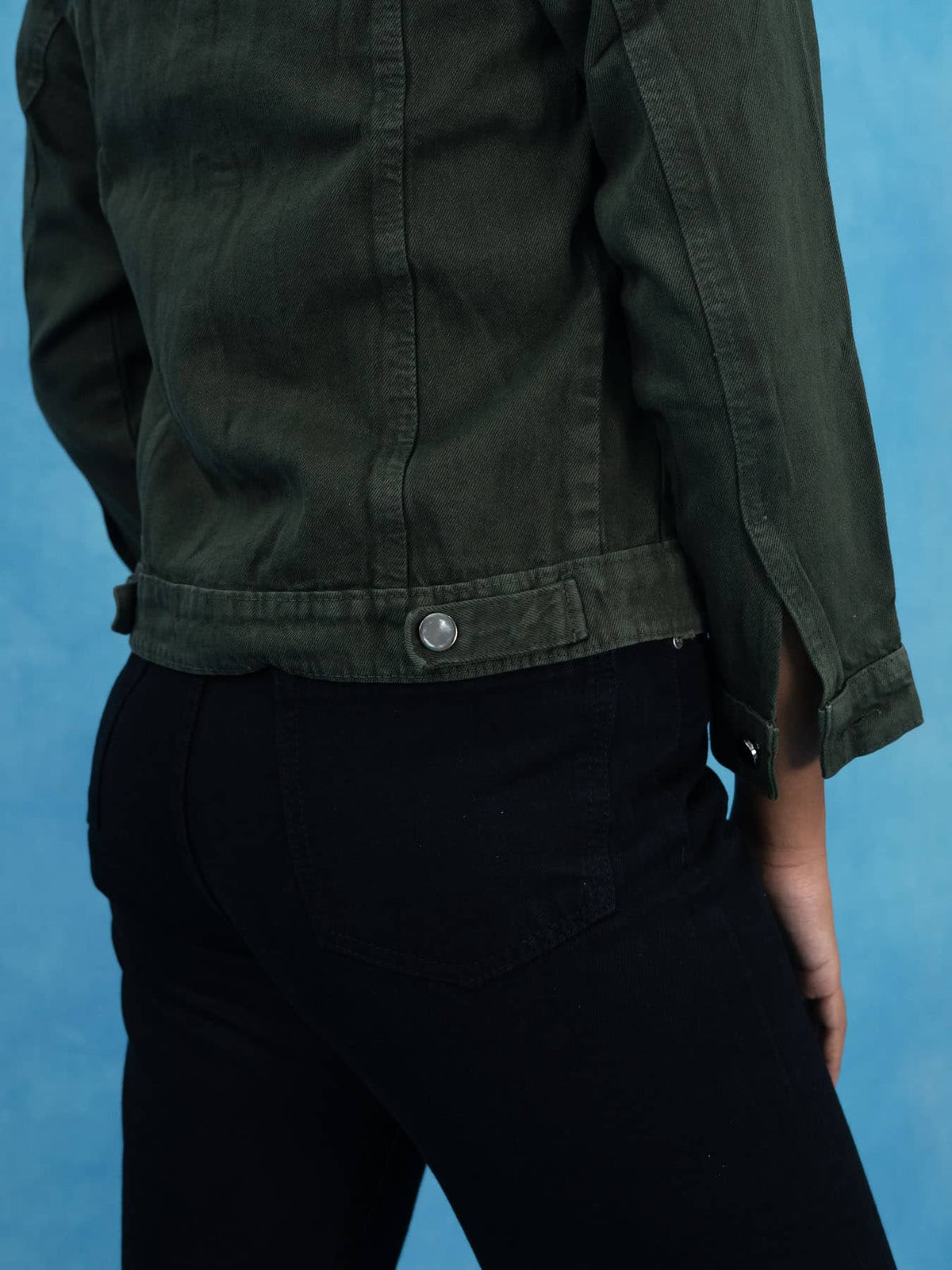 Women Solid Green Casual Denim Jacket, Green denim jacket for women