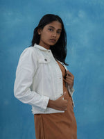 Women Solid White Casual Denim Jacket, White denim jacket for women