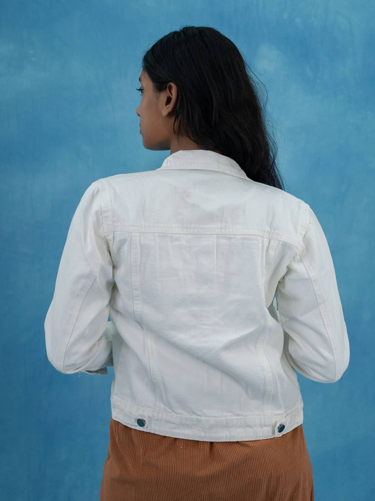 Women Solid White Casual Denim Jacket, White denim jacket for women