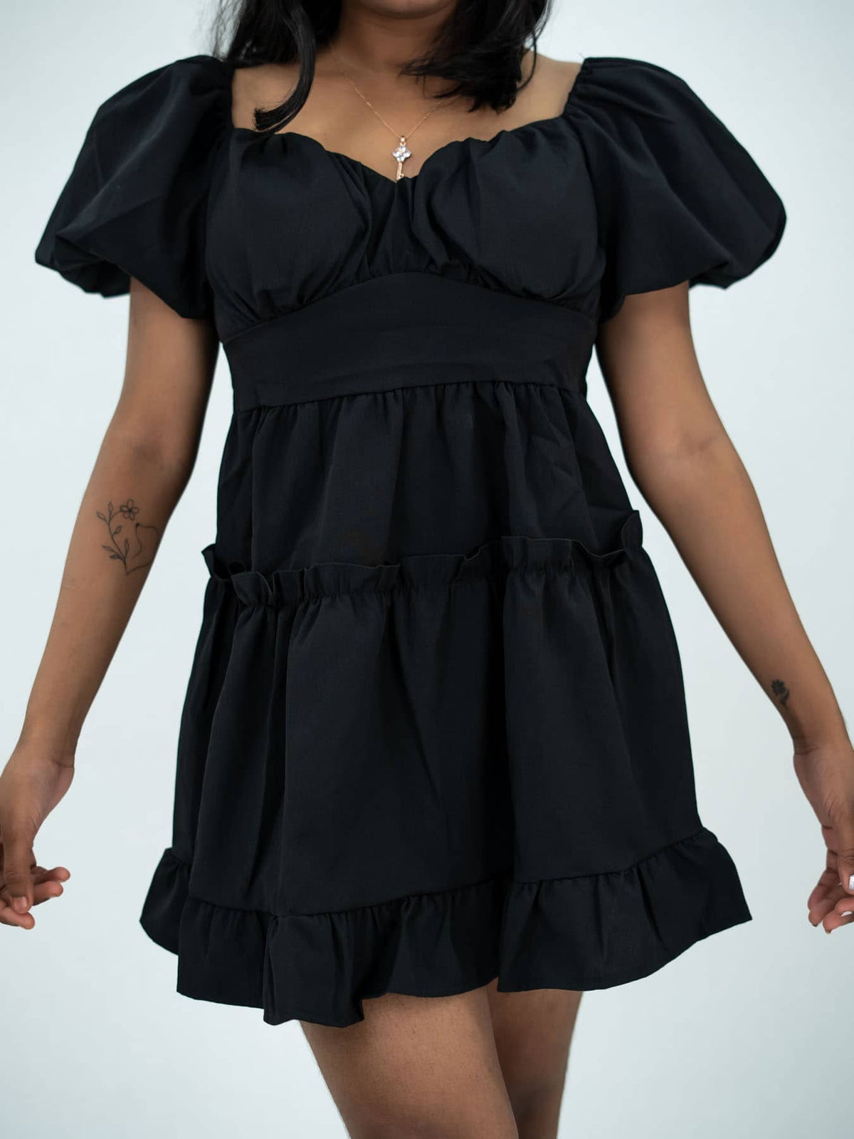 Short Dress With Balloon Sleeve For Women, Women Short Black Dress