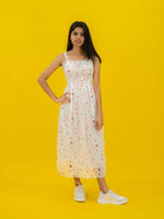 Dot Printed Casual Long Dress For Women (Sleeveless)