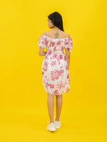 Floral Printed Casual Short Dress For Women (Half-Sleeve), Pink Short dress with floral print