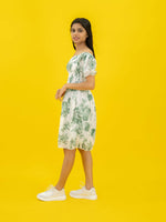 Floral Printed Casual Short Dress For Women (Half-Sleeve), Green Short dress with floral print