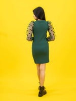 Bodycon Ribbed Dress with Polka Dot Organza Sleeves