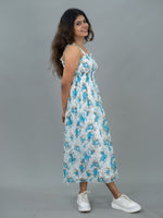 Floral Casual Long Dress For Women Sleeveless (Green Leaf)