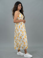 Floral Casual Long Dress For Women Sleeveless (Green Leaf)