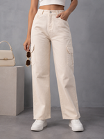 High Waist Straight Fit Cargo Jeans