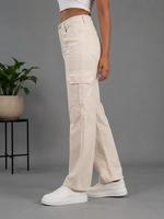 High Waist Straight Fit Cargo Jeans