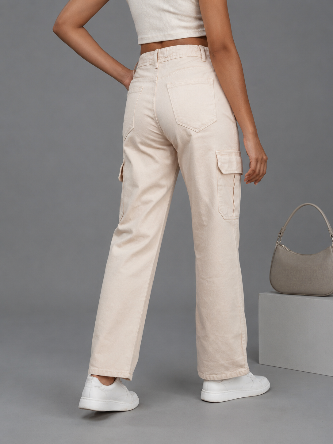 High Waist Straight Fit Cargo Jeans