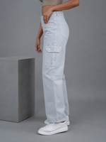 High Waist Straight Fit Cargo Jeans