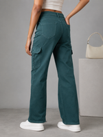 High Waist Straight Fit Cargo Jeans