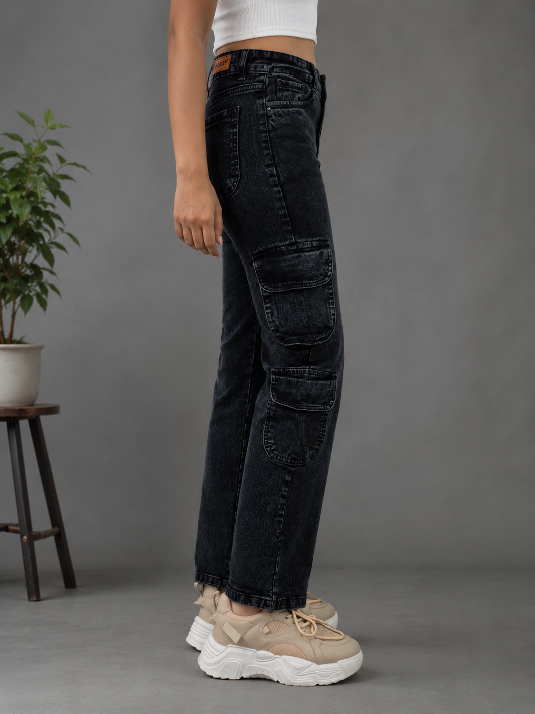 High Waist Dual Cargo Jeans For Women