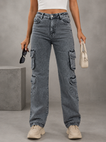 High Waist Dual Cargo Jeans For Women
