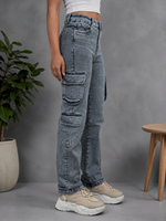 High Waist Dual Cargo Jeans For Women